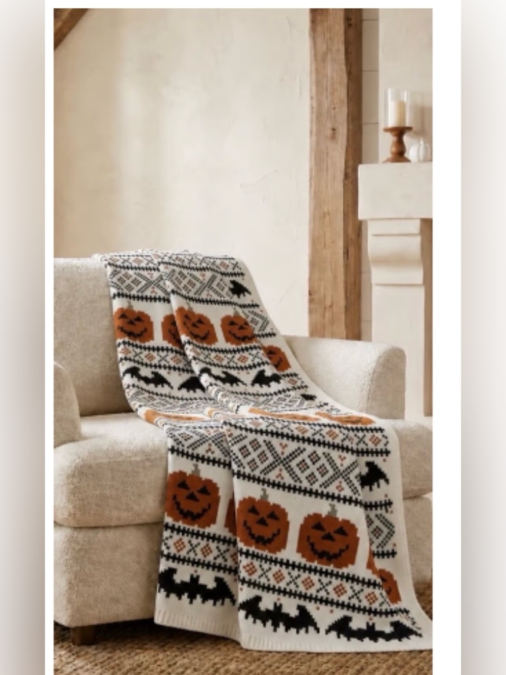 My Texas house Orange Pumpkin Bat Knit Throw Halloween Decorative Blanket viral